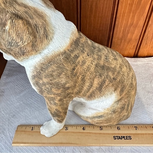 Original Size Sandicast Sculpture Brindle Fawn Bulldog Tongue Out Sitting 2006 - Picture 14 of 15